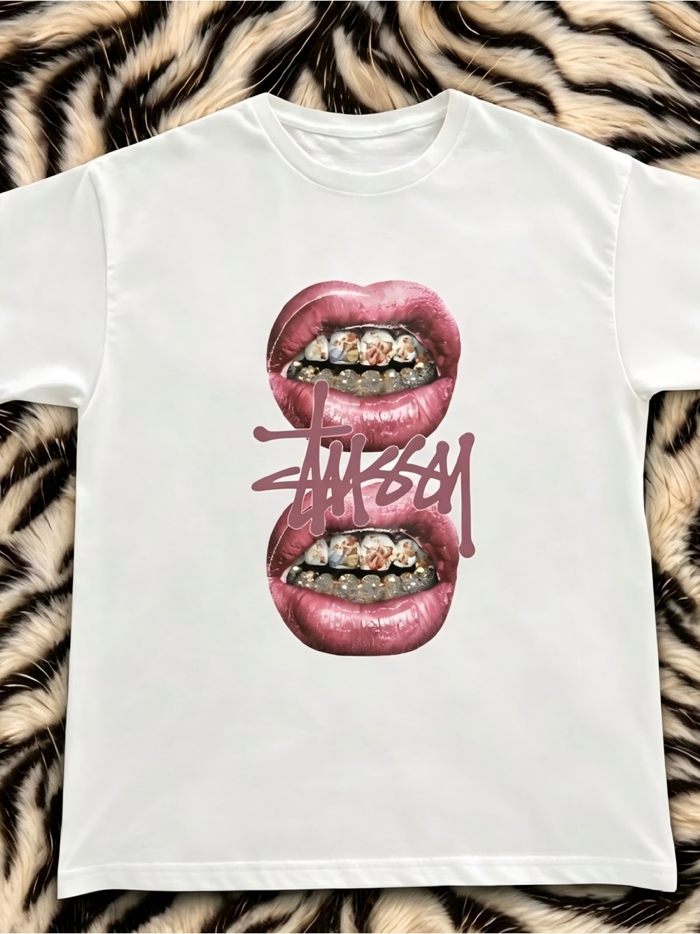 Hip Hop Lips Grillz Stussy Style Graphic Womens Mens T-shirt Unisex